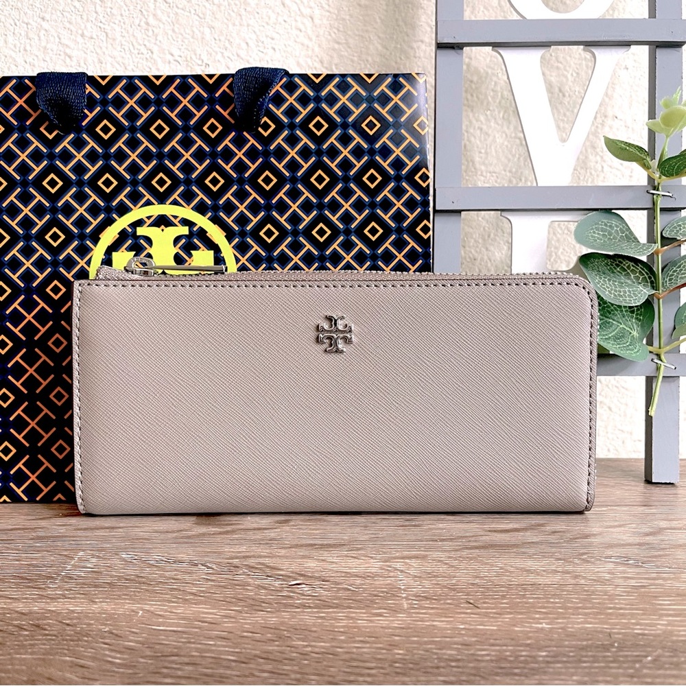 FIRM PRICE‼️ TORY BURCH Emerson L-zip Continental Wallet Grey Heron